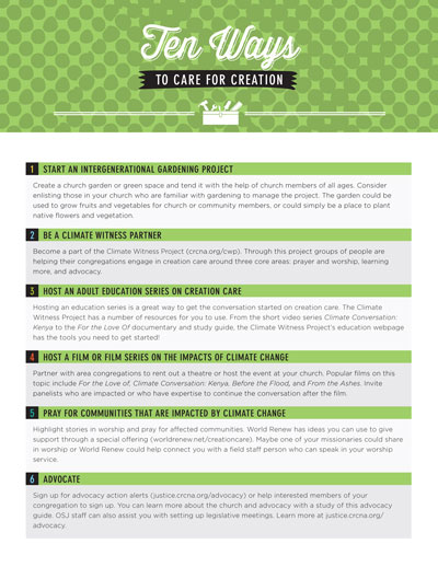 Ten Ways to Care for Creation