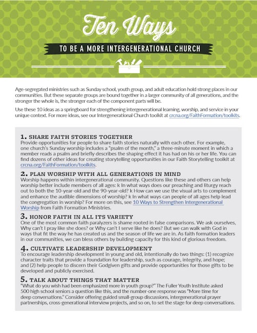 Cover image for Ten Ways to Be a More Intergenerational Church, isbn: 9781620251775