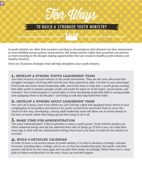 Cover image for Ten Ways to Build a Stronger Youth Ministry, isbn: 9781620251782
