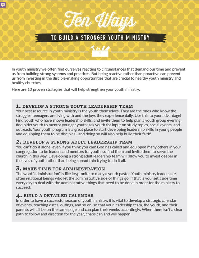 Cover image for Ten Ways to Build a Stronger Youth Ministry, isbn: 9781620251782
