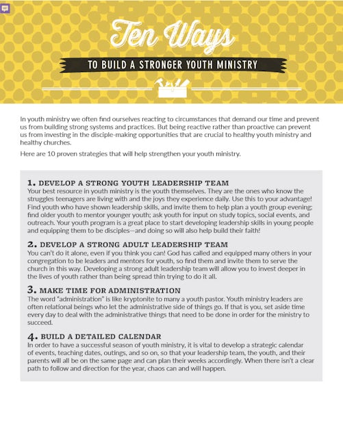 Cover image for Ten Ways to Build a Stronger Youth Ministry, isbn: 9781620251782
