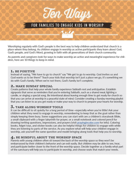Cover image for Ten Ways for Families to Engage Kids in Worship, isbn: 9781620251799