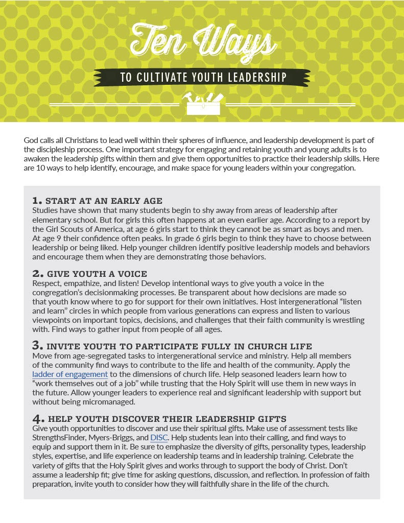 Cover image for Ten Ways to Cultivate Youth Leadership, isbn: 9781620251904