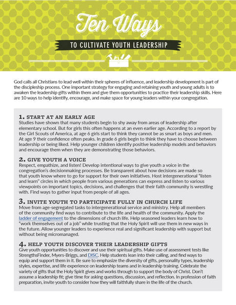 Cover image for Ten Ways to Cultivate Youth Leadership, isbn: 9781620251904