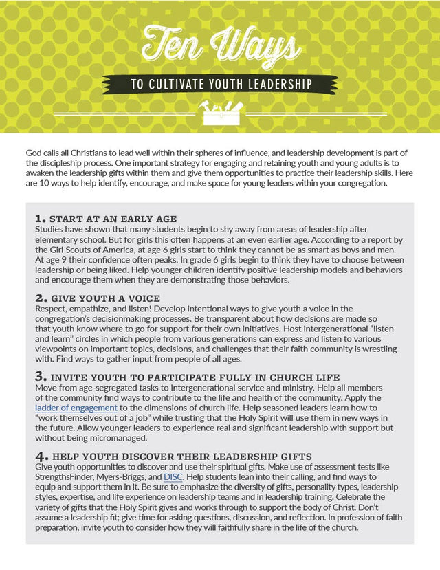 Cover image for Ten Ways to Cultivate Youth Leadership, isbn: 9781620251904