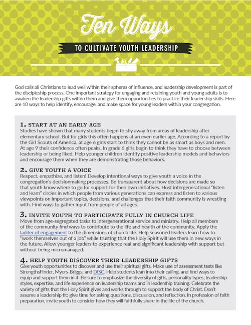 Cover image for Ten Ways to Cultivate Youth Leadership, isbn: 9781620251904
